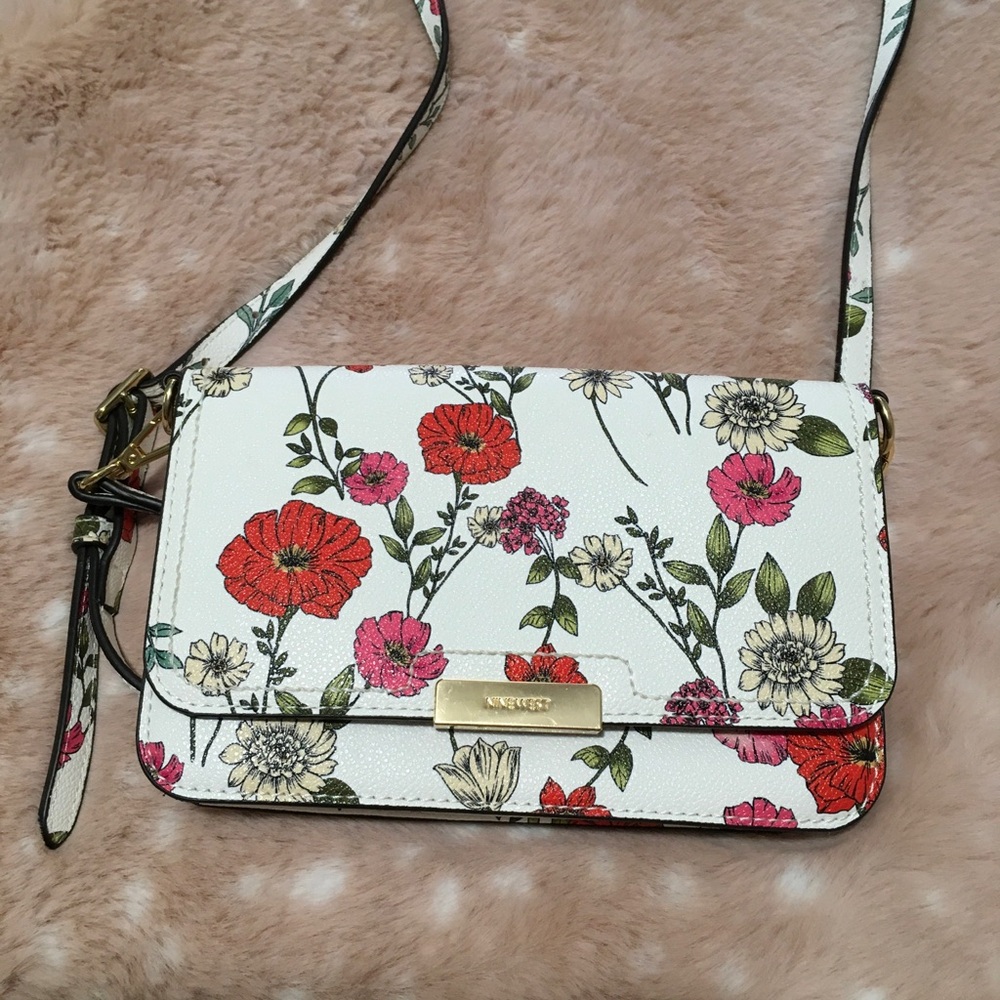 Nine West Floral Print Crossbody Bag - White with Red & Pink Flowers